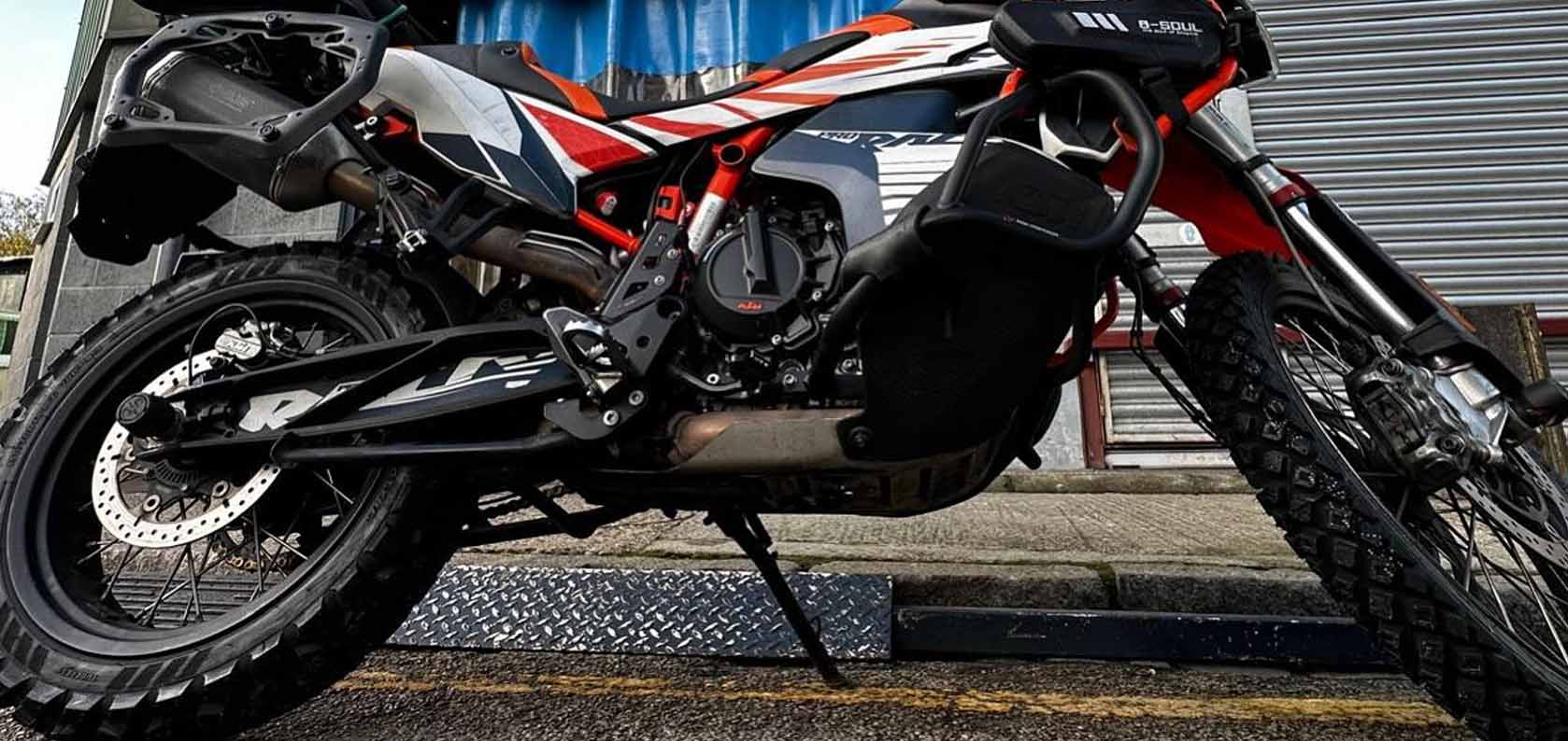 Closeup of Kingtyre K60 50/50 dual sport tires tread pattern with on-road and off-road balance