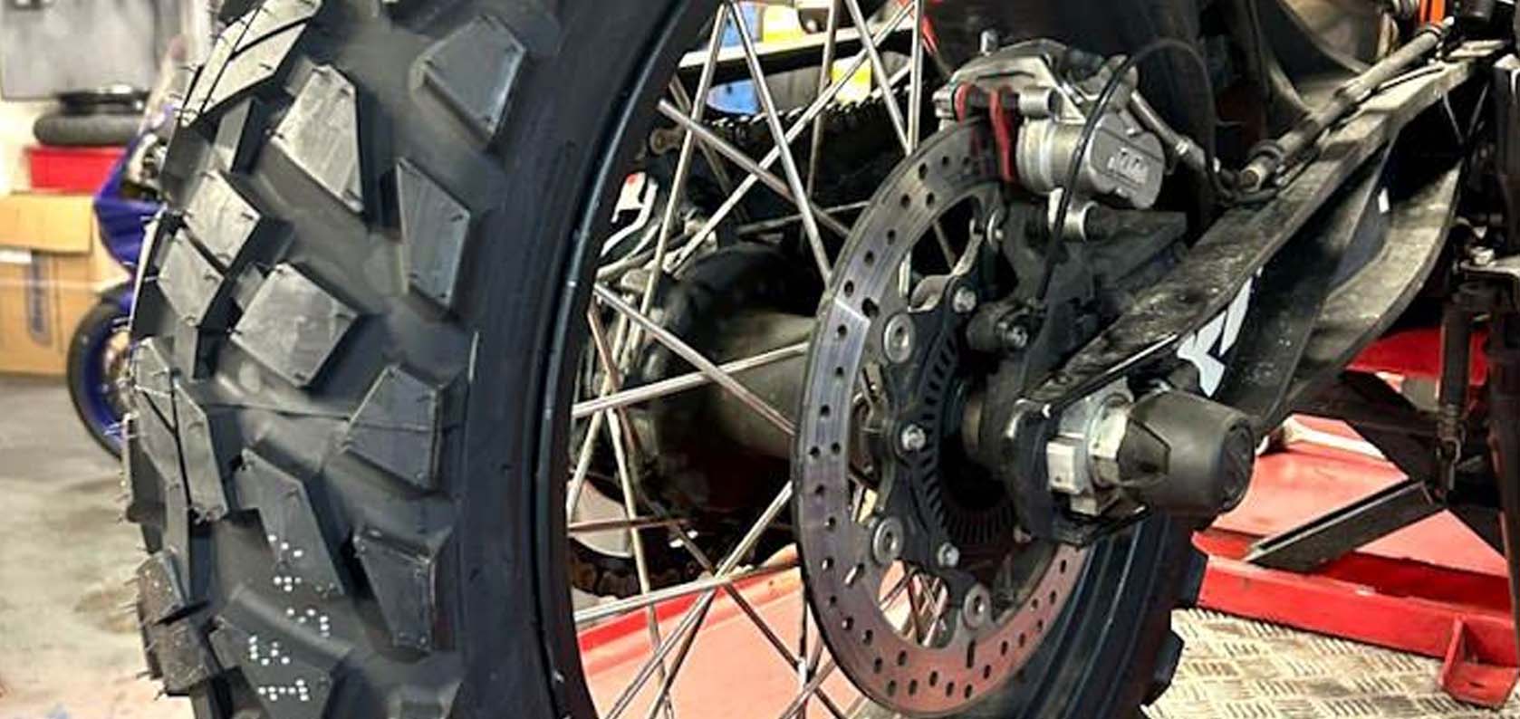Kingtyre K60 50/50 dual sport tires on adventure motorcycle, optimized for road and off-road performance